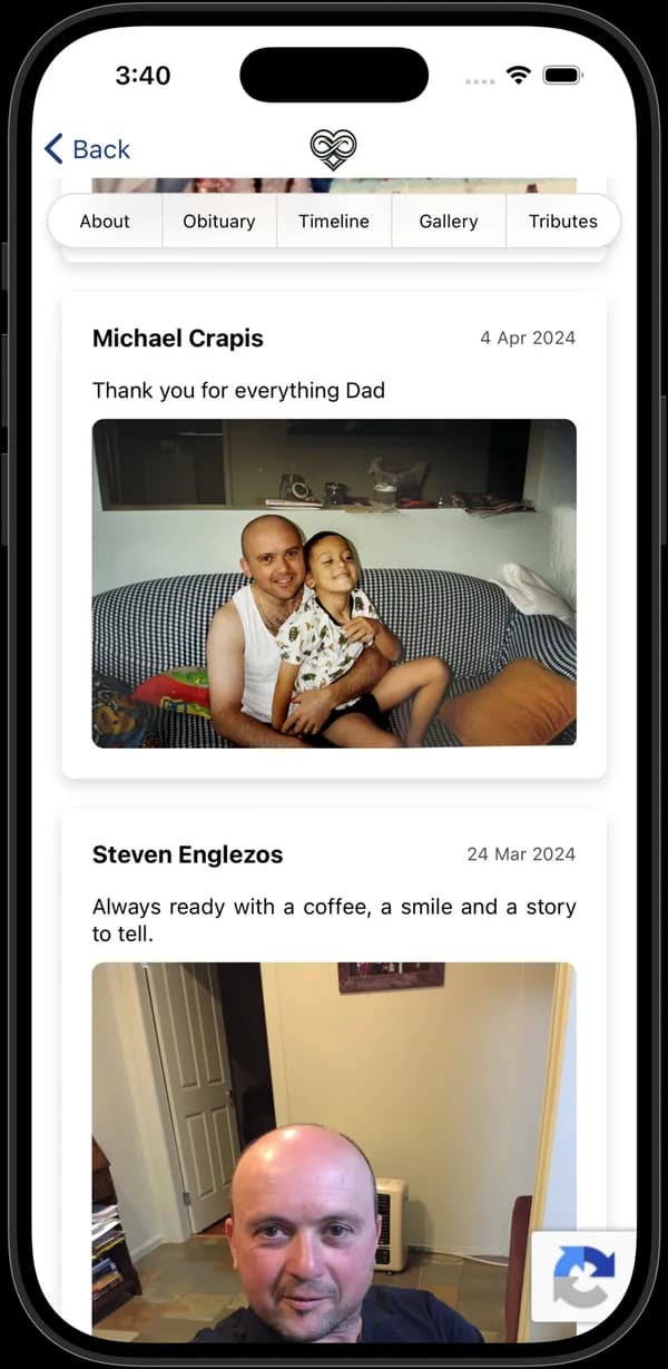 Tributes with photos from family and friends in the app